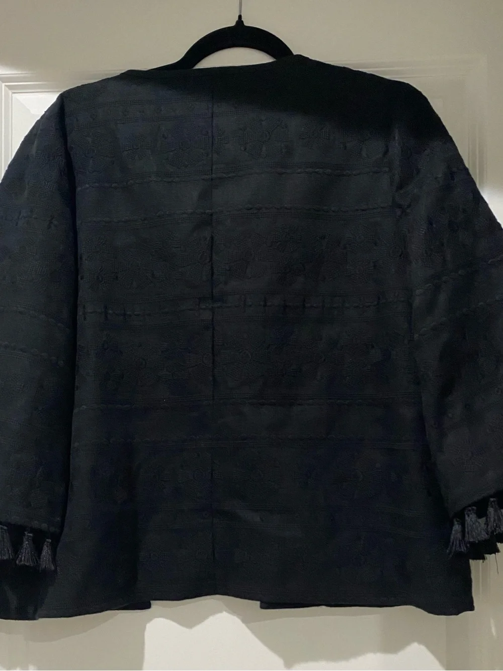 Kate Spade Black Embroidered Boho Tassel Jacket 3/4 Sleeve Size 8